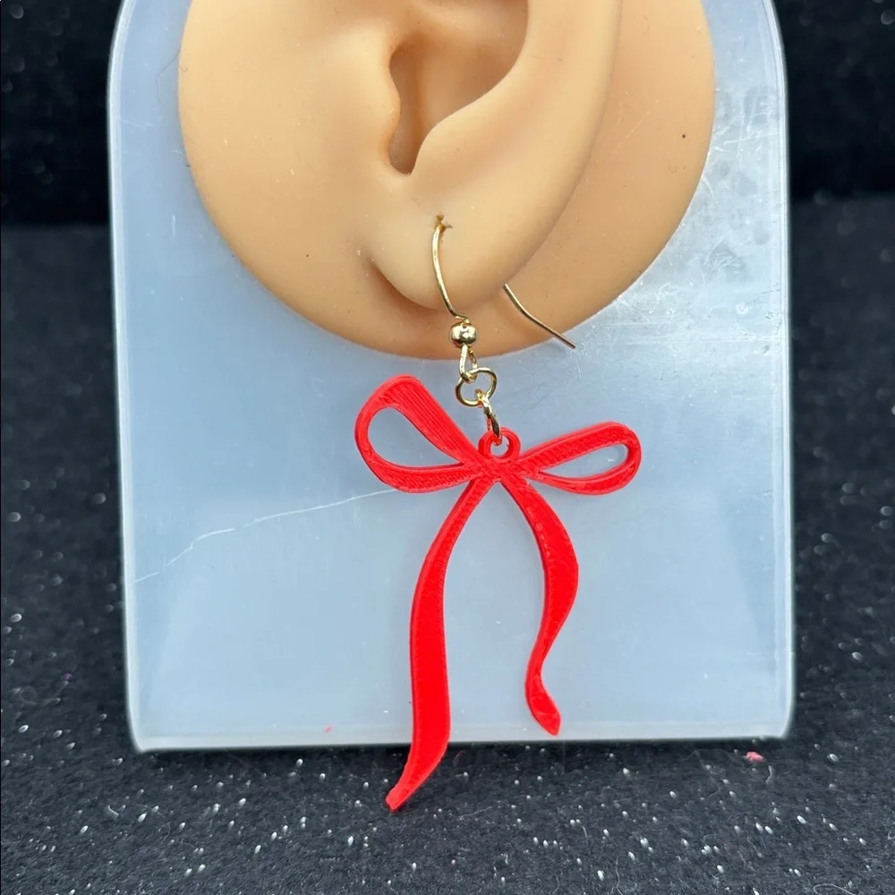 Red Bow Earrings - Picture 2 of 4